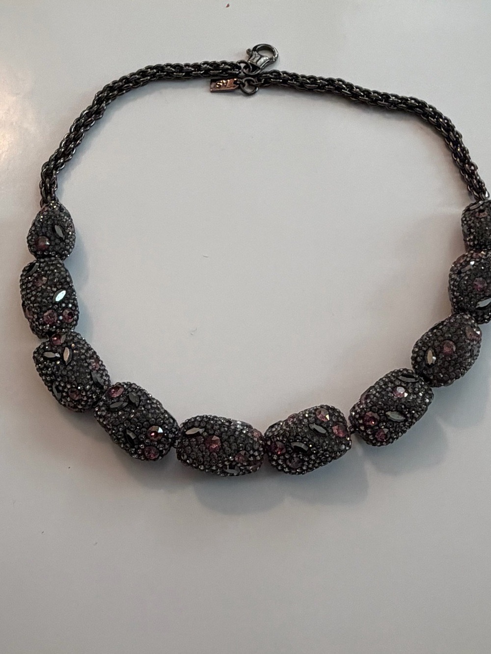 Atelier Swarovski Gunmetal Necklace with Pink Crystal Accents